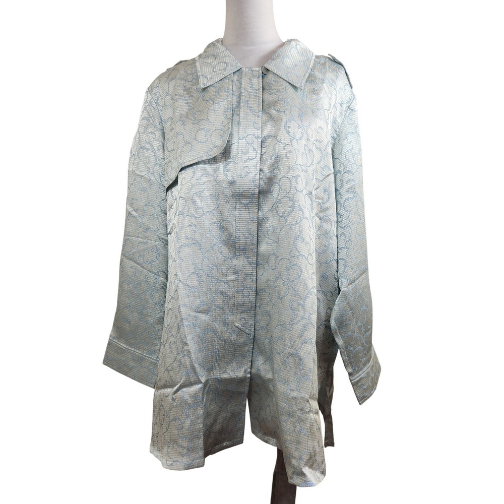 Simonton Says George Simonton Blue Jacquard Belted‎ Tunic Jacket Top Plus 2X NWT